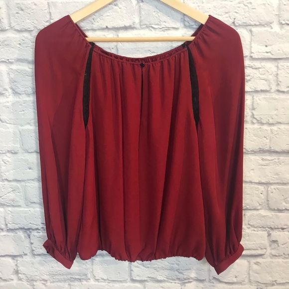 Alice + Olivia 100% Silk Off The Shoulder Top Blouse Red Womens Small Petite EUC - Picture 1 of 5
